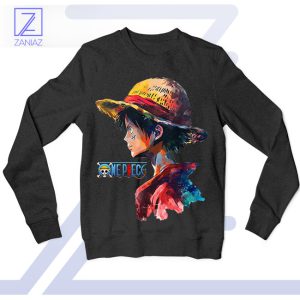 Anime Classic Luffy with Straw Hat Black Sweatshirt