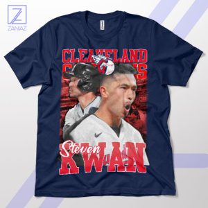 Guarding the Plate Steven Kwan's MLB Navy T-Shirt