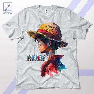 One Piece Saga Luffy with Straw Hat Sport Grey T-Shirt