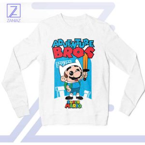 Pixel Perfect Mario Adventure Time White Sweatshirt