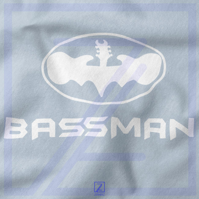 Bassman Guitarist closeup Tshirt - Parody Batman Logo