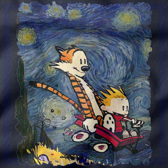 Calvin and Hobbes Stary Night closeup Tshirt - Cartoon