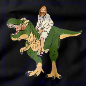 Jesus Riding T Rex closeup Tshirt - Cheap Religion