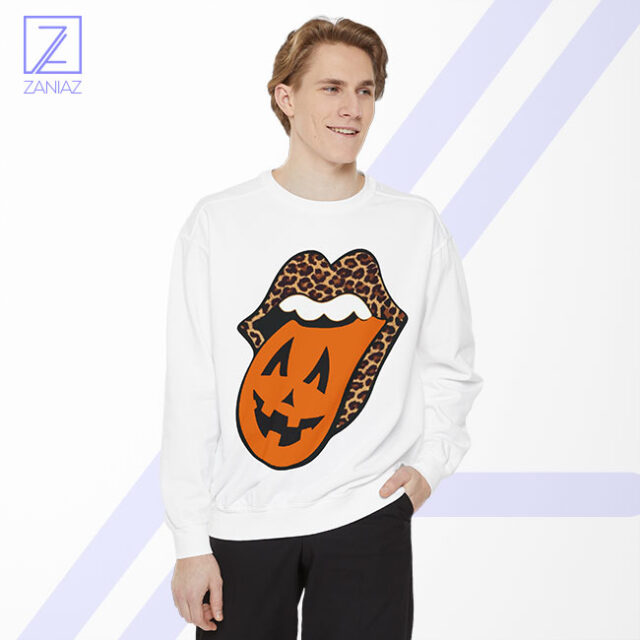 Leopard Print Pumpkin Mouth with Tongue Out Graphic Tee