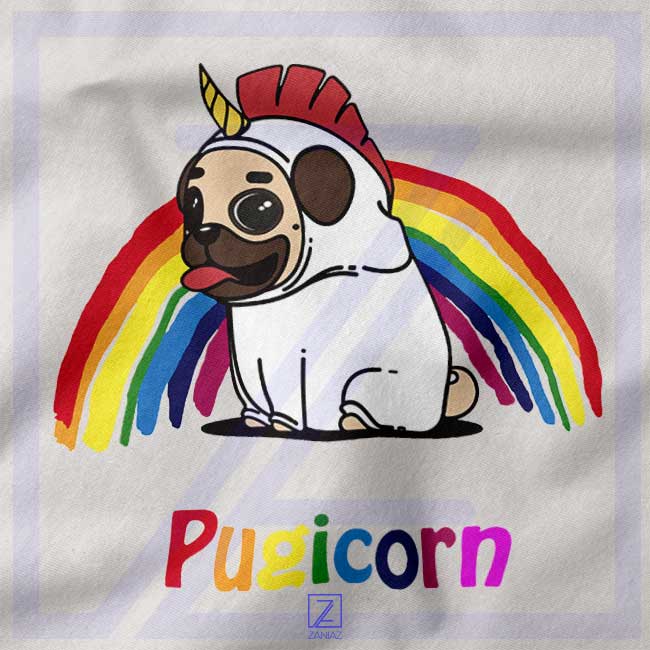 Pugcorn closeup Tshirt - Pug Unicorn Rainbow