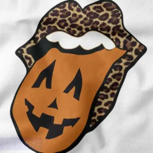 Leopard Print Pumpkin Mouth with Tongue Out Graphic Tee