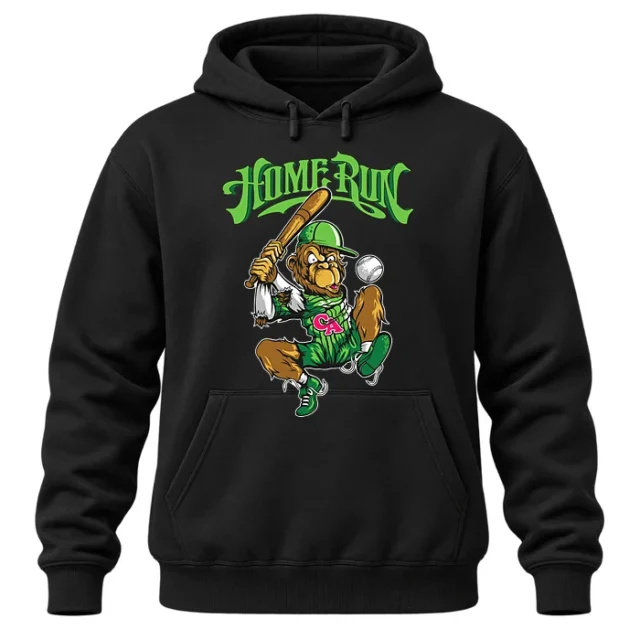 Home Run Baseball Monkey Mascot Cartoon T-Shirt