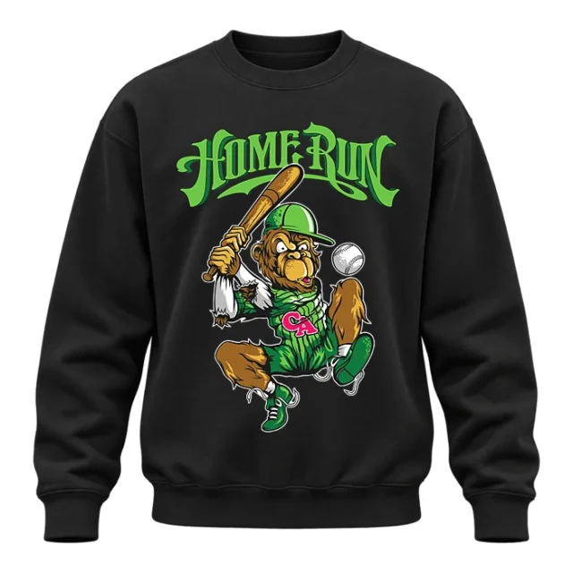 Home Run Baseball Monkey Mascot Cartoon T-Shirt
