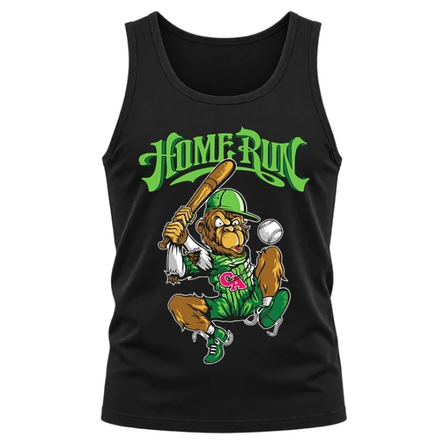 Home Run Baseball Monkey Mascot Cartoon T-Shirt