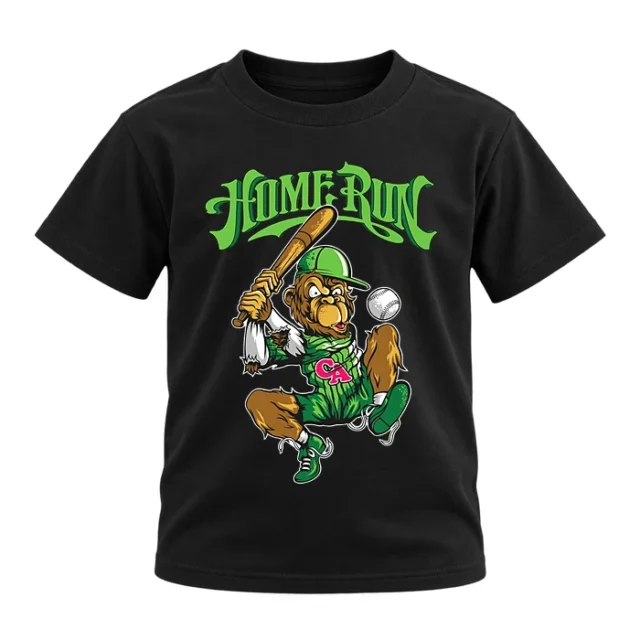 Home Run Baseball Monkey Mascot Cartoon T-Shirt